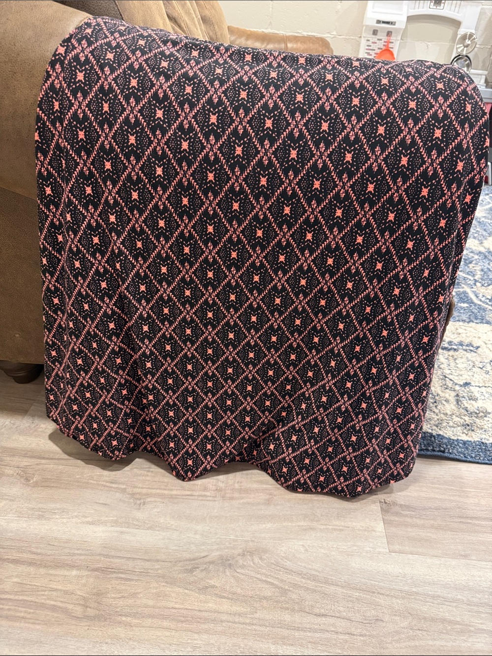 Womens Black and Pink/Coral Patterned Maxi Skirt